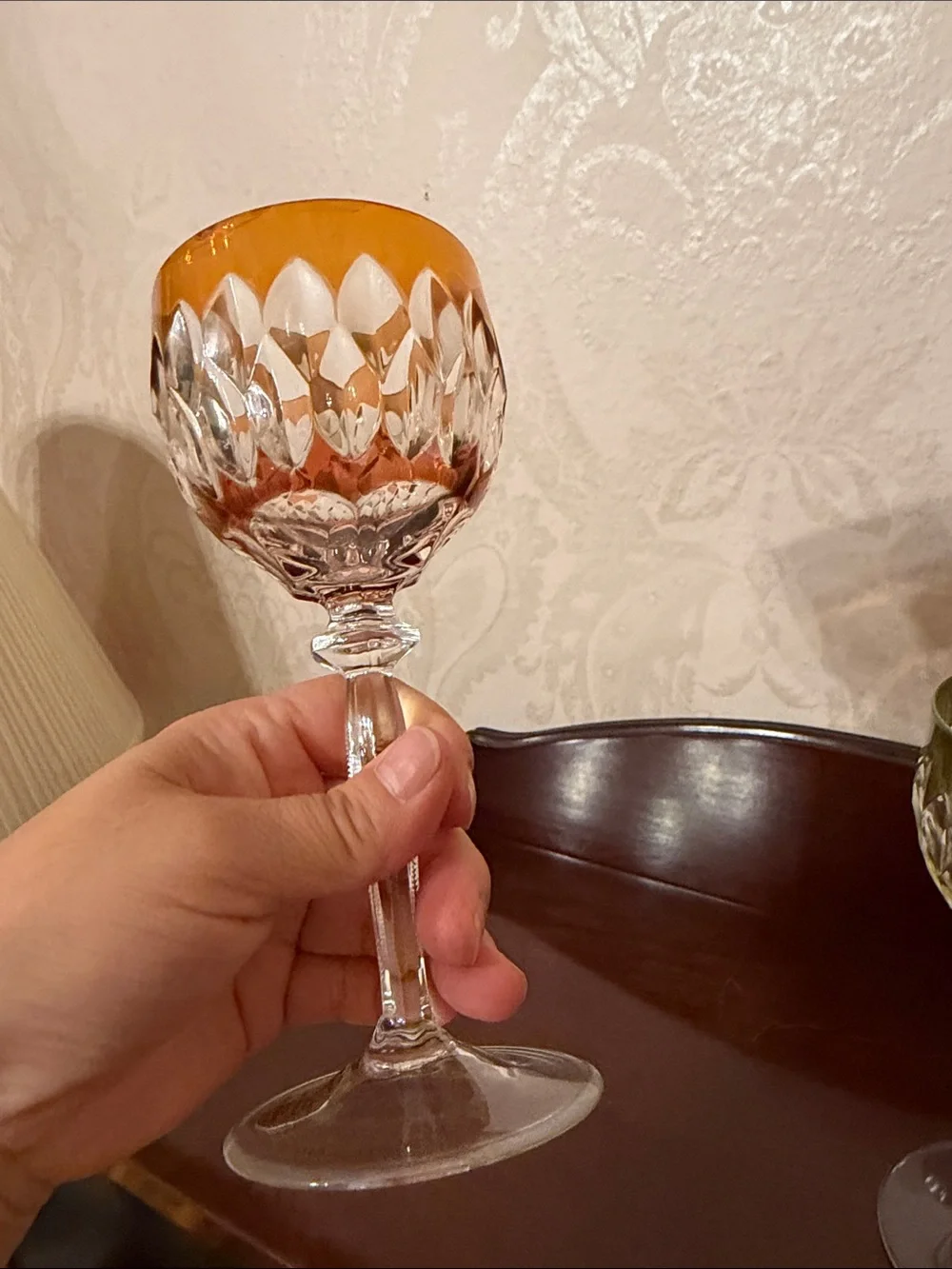 Vintage Pair Western Germany Cut Crystal Wine Goblets